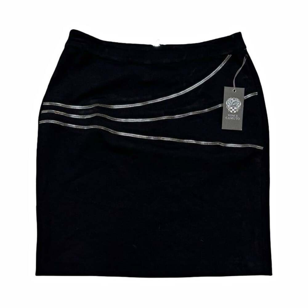 Vince Camuto Black Solid Knit Pencil Skirt Zip Accent Women’s Size 6 9159420